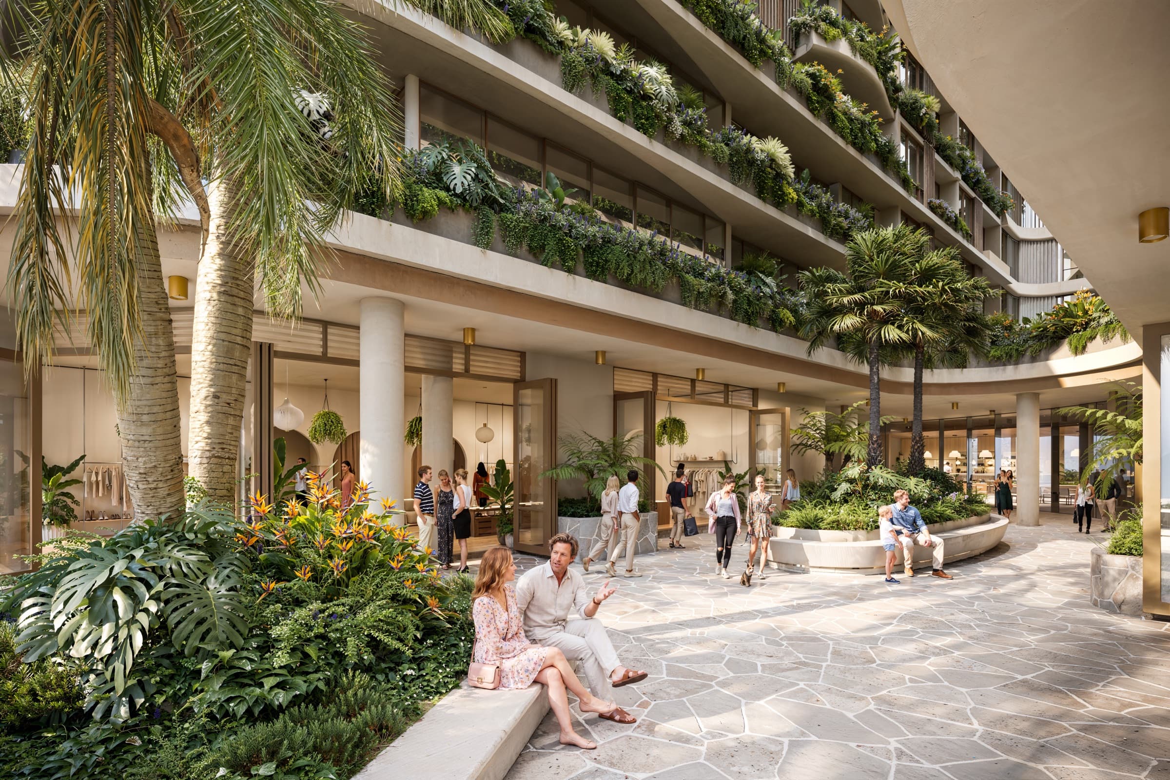Soleira ground-floor retail precinct, looking through to the courtyard and Gold Coast Highway frontage